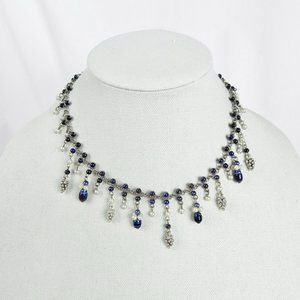 Beaded Blue Pearl & Silver Necklace